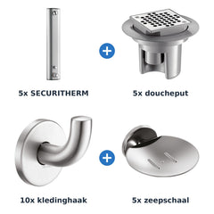Delabie douche-opstelling thermostatisch 5 douches SECURITHERM aluminium met RVS mat - overzicht