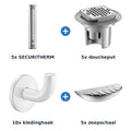 Delabie douche-opstelling thermostatisch 5 douches SECURITHERM aluminium met wit - overzicht