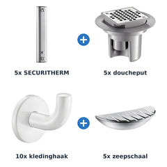 Delabie douche-opstelling thermostatisch 5 douches SECURITHERM aluminium met wit - overzicht
