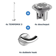 Delabie douche-opstelling zelfsluitend 4 douches TEMPOMIX 3 chroom met RVS glanzend - overzicht