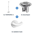 Delabie douche-opstelling zelfsluitend 4 douches TEMPOMIX 3 chroom met wit - overzicht