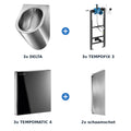 Delabie urinoiropstelling elektronisch 3 plaatsen DELTA + TEMPOMATIC 4 plaat zwart glas - inhoud van de set
