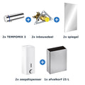 Delabie wastafelopstelling zelfsluitend 2 plaatsen TEMPOMIX 3 chroom met wit - inhoud van de set