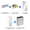 Delabie wastafelopstelling zelfsluitend 4 plaatsen TEMPOMIX 3 chroom met wit - inhoud van de set
