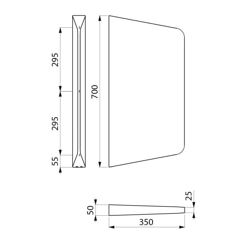 Delabie LISO RVS schaamschot urinoir hoogte 700 mm - maattekening