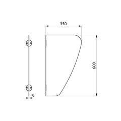 Delabie AZA RVS schaamschot urinoir hoogte 600 mm RVS mat - maattekening