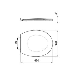 Delabie Slim toiletzitting met deksel zwart voor BCN toilet - maattekening