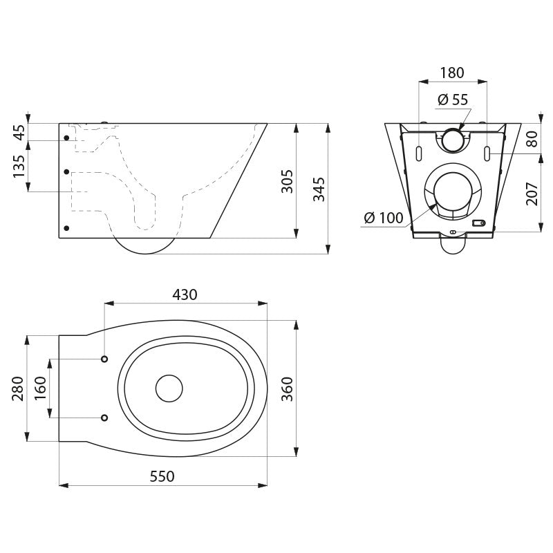 Delabie BCN S RVS hangtoilet - maattekening
