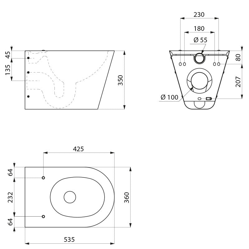 Delabie S21 S RVS hangtoilet - maattekening