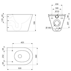 Delabie S21 S RVS hangtoilet - maattekening