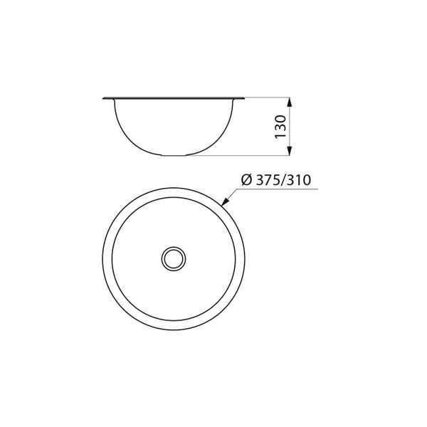 Delabie HEMI ronde inbouw waskom Ø310 mm RVS mat - maattekening