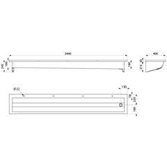 Delabie CANAL collectieve RVS wasgoot 2400 mm met 4 kraangaten - maattekening