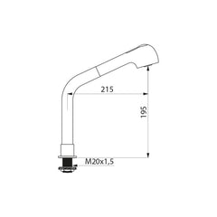 Delabie Draaibare kolom met uittrekbare sproeier H.200 L.220 chroom - maattekening