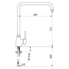 Delabie Eengreeps mengkraan op blad 20 l/min met draaibare uitloop L.300 chroom - maattekening