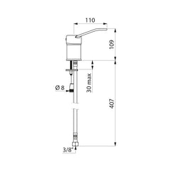 Delabie Mechanische mengkraan voor bediening op afstand met open greep chroom - maattekening