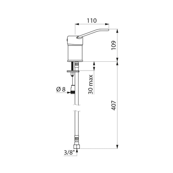 Delabie Mechanische mengkraan voor bediening op afstand met open greep chroom - maattekening