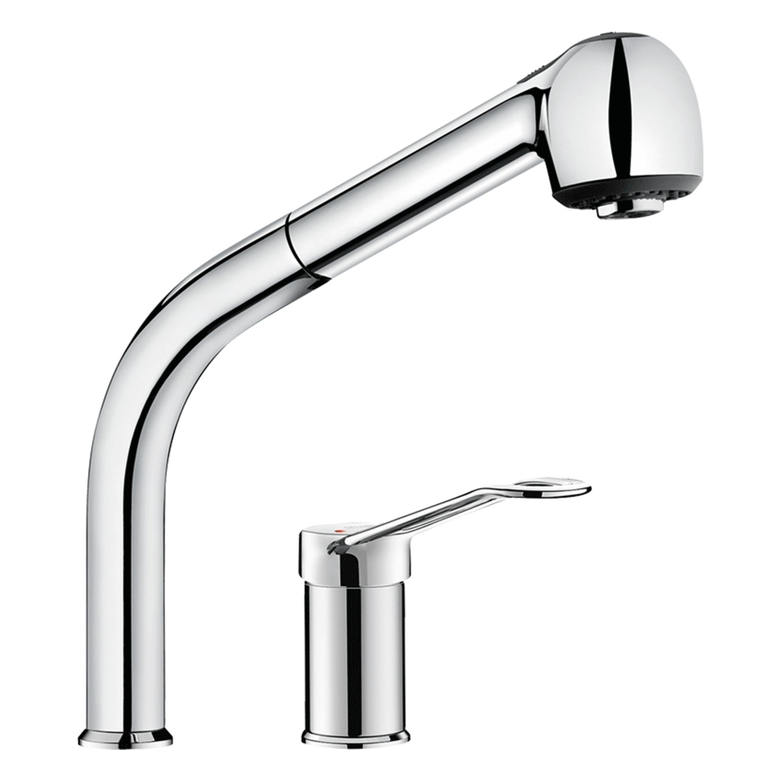 Delabie Mechanische spoeltafelmengkraan met kolom en uittrekbare sproeier, open greep chroom