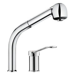 Delabie Mechanische spoeltafelmengkraan met kolom en uittrekbare sproeier, open greep chroom