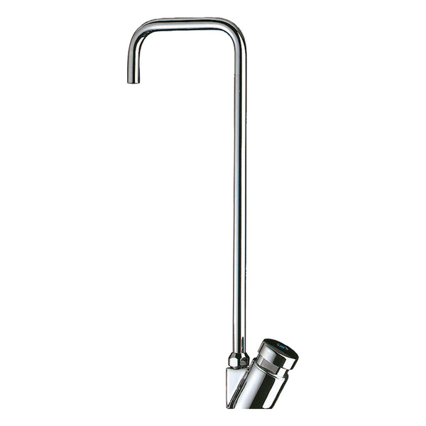 Delabie Kraan met zwanenhalsuitloop voor drinkfontein met aansluiting kunststof buis 4x6 direct sluitend chroom