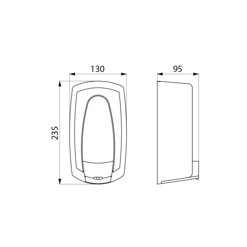 Delabie Zeepdispenser muurmodel 0,9 liter wit ABS - maattekening