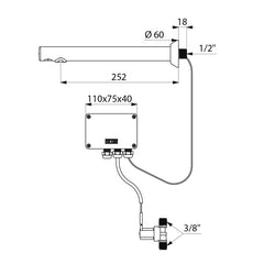 Delabie BINOPTIC elektronische wastafelkraan voor inbouw netspanning uitloop 252 mm chroom - maattekening