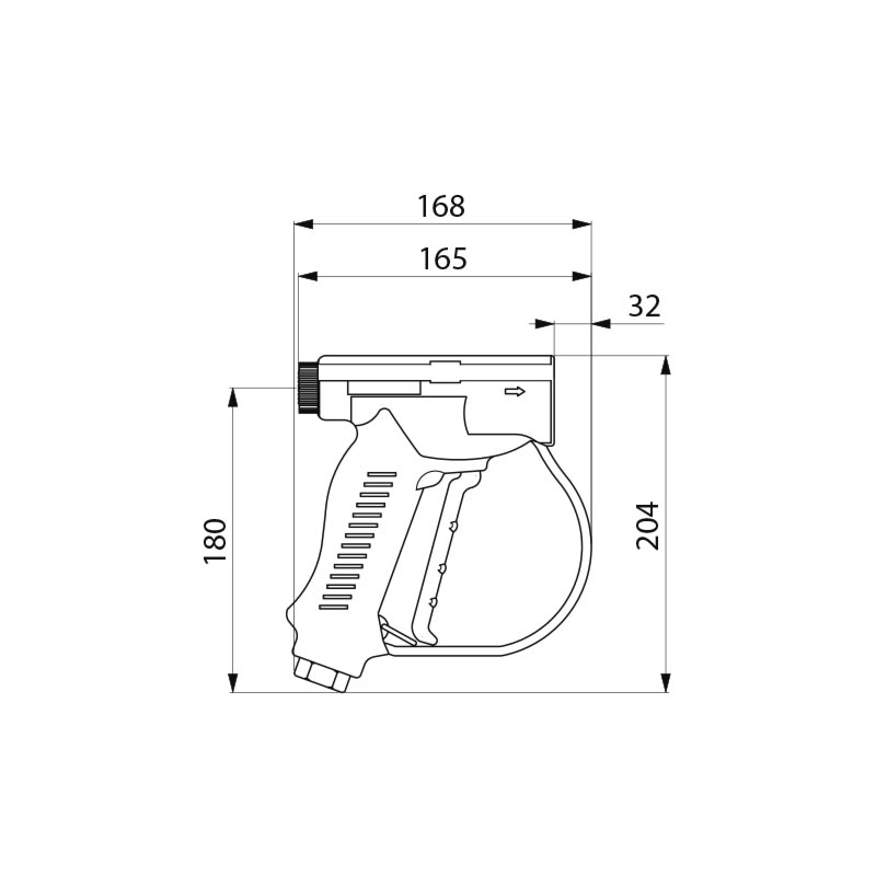 Delabie Schokbestendig waterpistool met regelbare straal voor voorspoelkraan - maattekening