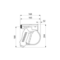 Delabie Schokbestendig waterpistool met regelbare straal voor voorspoelkraan - maattekening