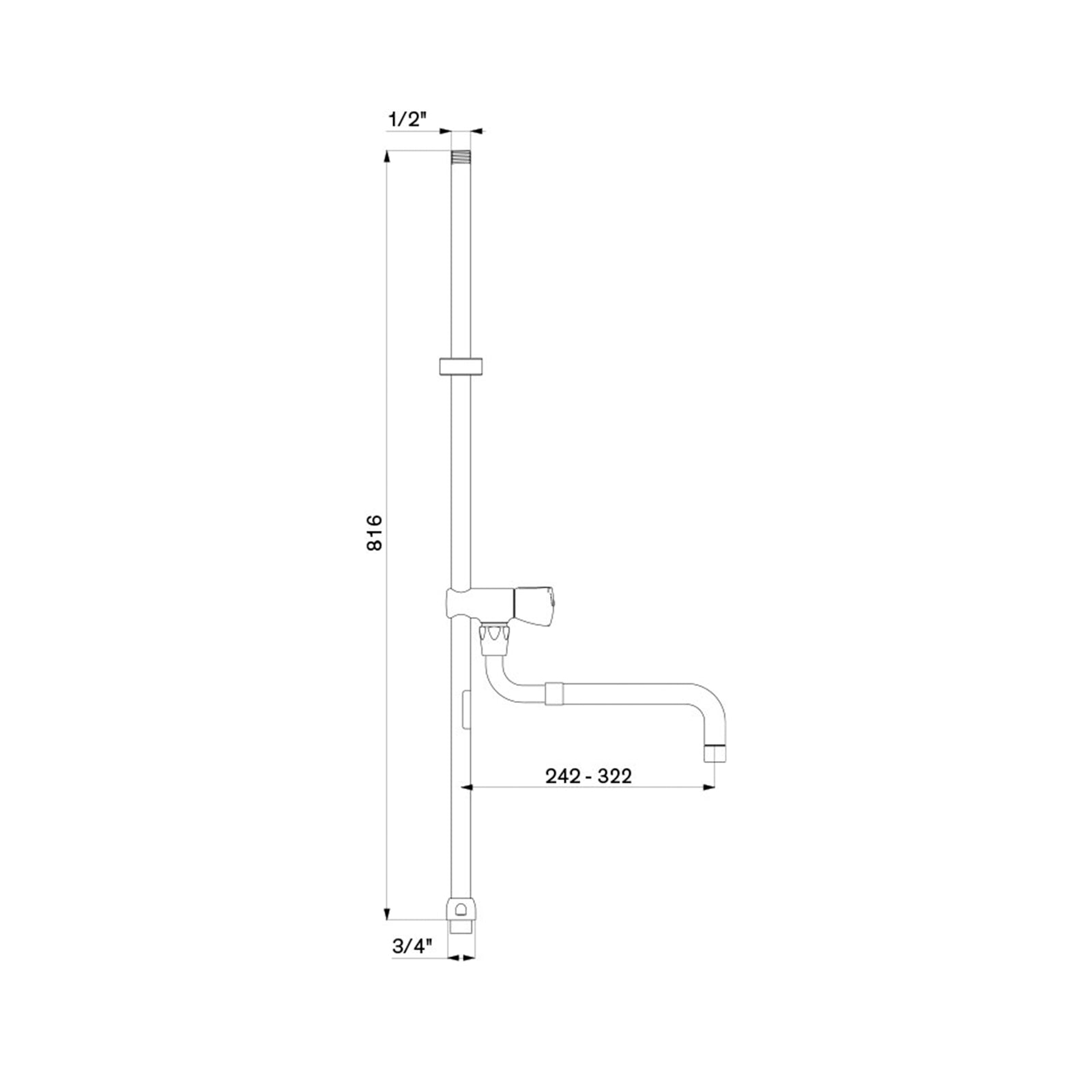 Delabie Voorspoelinstallatie met lange zuil 3/4" + uitloop  Art. 433802