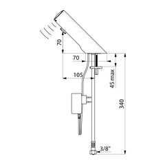 Delabie TEMPOMATIC 4 elektronische wastafelkraan op blad netspanning met stekker chroom - maattekening