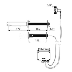 Delabie TEMPOMATIC elektronische wastafelkraan voor technische ruimte netspanning uitloop 170 mm chroom - maattekening