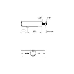 Delabie TEMPOMATIC 4 elektronische wandkraan voor wastafel 6V batterij uitloop 130 mm chroom - maattekening