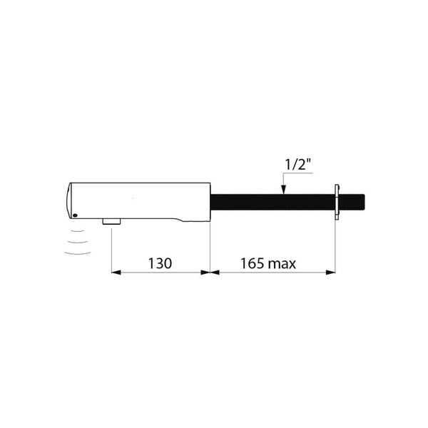 Delabie TEMPOMATIC 4 elektronische wandkraan voor wastafel door de muur 6V batterij uitloop 130 mm chroom - maattekening