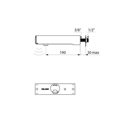 Delabie TEMPOMATIC 4 elektronische wandkraan voor wastafel 6V batterij uitloop 190 mm chroom - maattekening