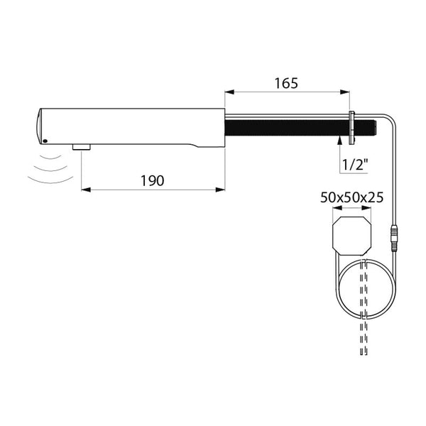 Delabie TEMPOMATIC 4 elektronische wandkraan voor wastafel door de muur netspanning uitloop 190 mm chroom - maattekening