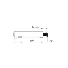 Delabie TEMPOMATIC 4 elektronische wandkraan voor wastafel voor paneel 1-24 mm 6V batterij uitloop 190 mm chroom - maattekening