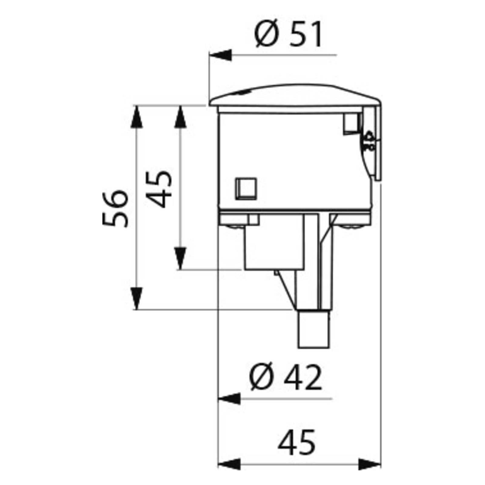 Delabie Elektronische sturing TEMPOMATIC 4 wastafelkraan 6V batterij - maattekening