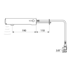 Delabie TEMPOMATIC MIX 4 elektronische wandmengkraan voor wastafel door de muur 6V batterij uitloop 190 mm chroom - maattekening