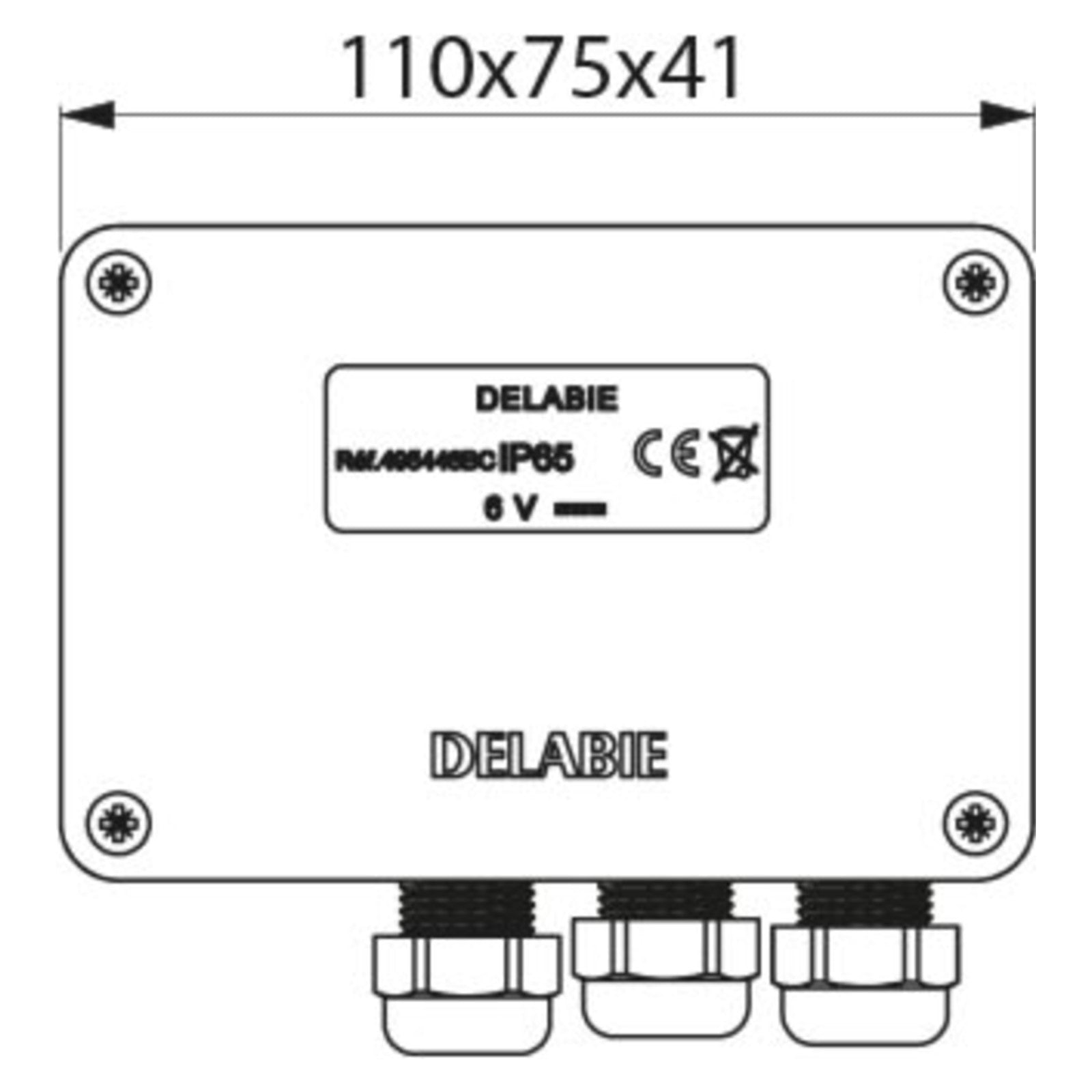 Delabie Elektronische sturing 6V batterij IP65 voor TEMPOMATIC - maattekening