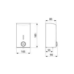 Delabie Zeepdispenser muurmodel met soepele drukknop 0,5 liter wit - maattekening