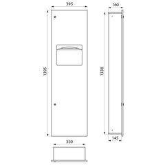 Delabie Inbouw combinatie handdoekdispenser en afvalbak 30 liter RVS mat - maattekening
