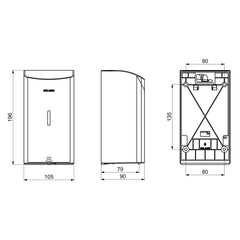 Delabie Elektronische zeepdispenser muurmodel 0,5 liter mat zwart - maattekening