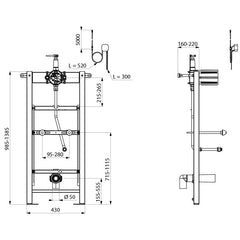 Delabie TEMPOFIX 3 voorwandsysteem urinoir voor TEMPOMATIC 4 netspanning flexibel 1/2 - maattekening