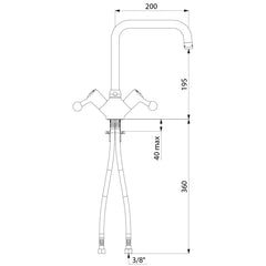 Delabie Eengats mengkraan op blad 45 l/min met draaibare uitloop L.200 chroom - maattekening