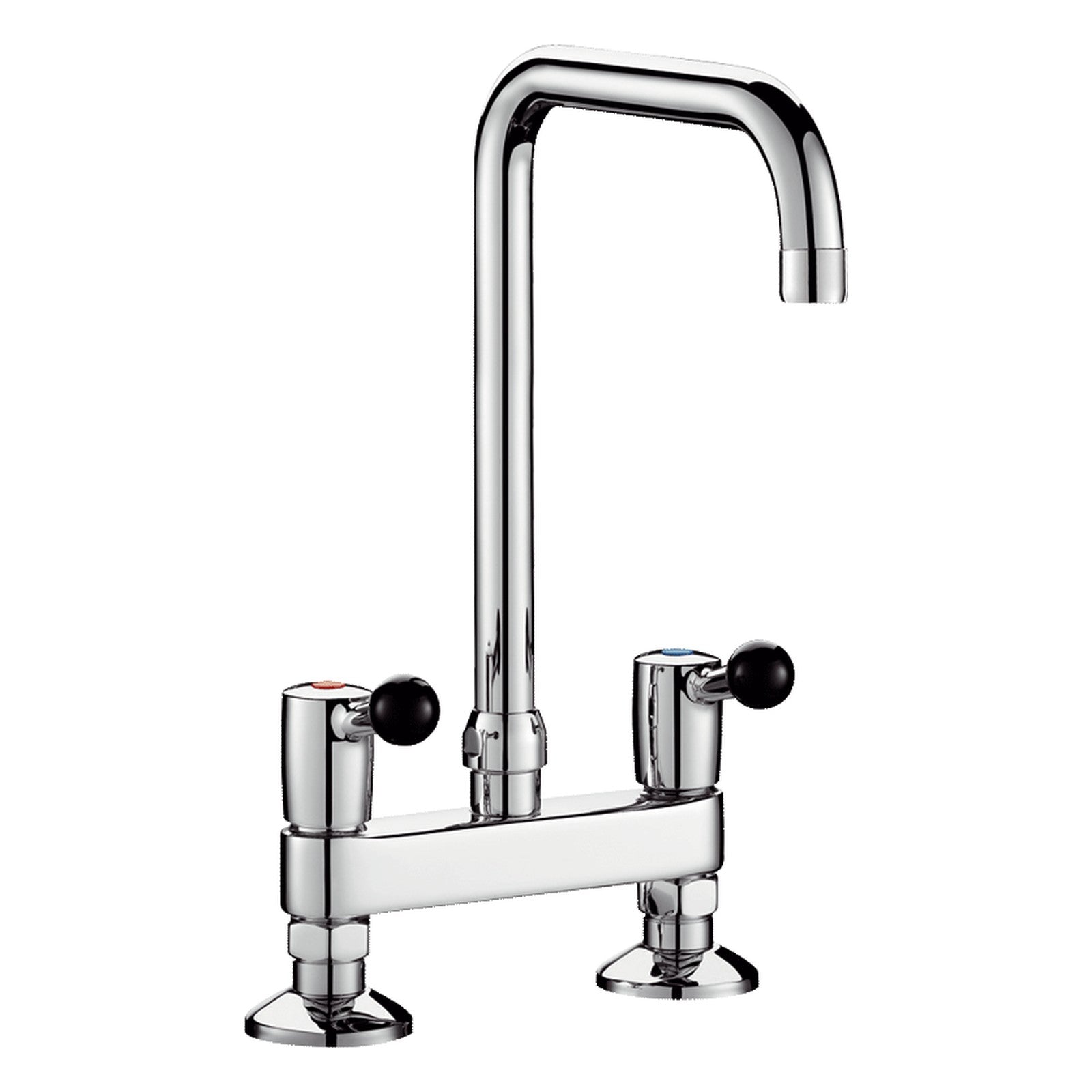 Delabie Tweegats mengkraan op blad hartafstand 150 mm 60 l/min uitloop L.300 chroom