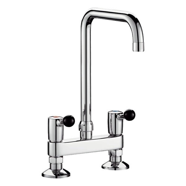 Delabie Tweegats mengkraan op blad hartafstand 150 mm 60 l/min uitloop L.300 chroom