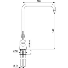 Delabie Eengreeps mengkraan op blad 60 l/min met draaibare uitloop H.355 L.300 chroom - maattekening