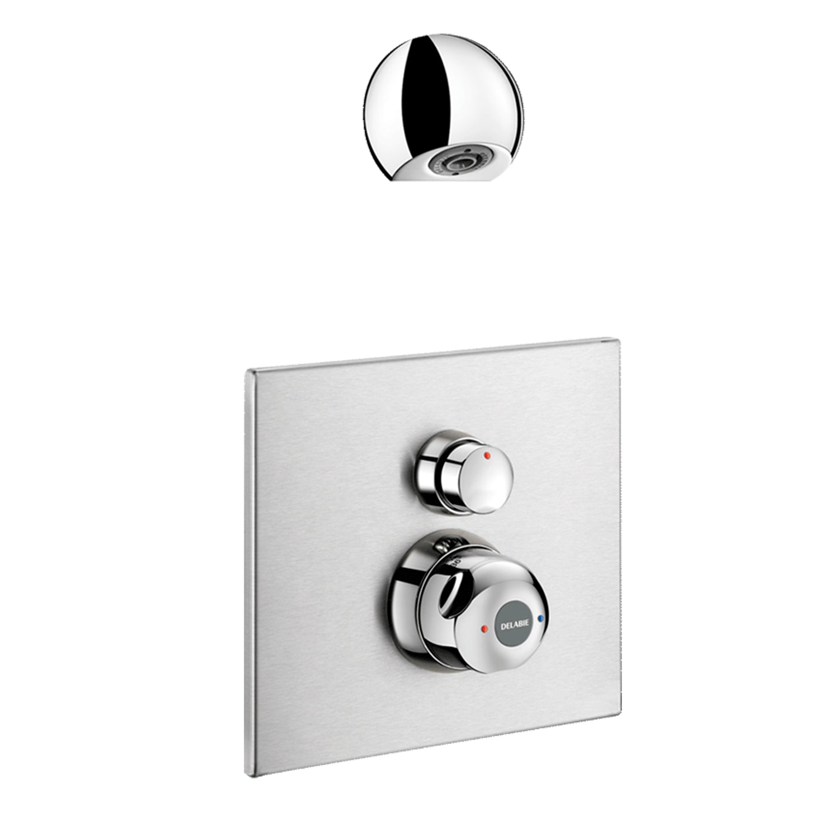 Delabie SECURITHERM combi thermostaische zelfsluitende (30 sec.) inbouw douchekraan afbouwdeel en hoofddouche Chroom