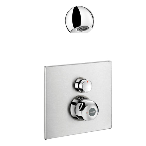 Delabie SECURITHERM combi thermostaische zelfsluitende (30 sec.) inbouw douchekraan afbouwdeel en hoofddouche Chroom