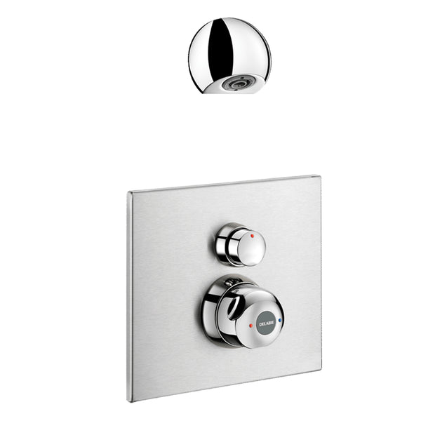Delabie SECURITHERM combi thermostaische zelfsluitende (30 sec.) inbouw douchekraan afbouwdeel en hoofddouche Chroom