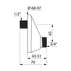 Delabie Speciale S-Koppeling 1/2x3/4 met 45mm sprong Chroom
